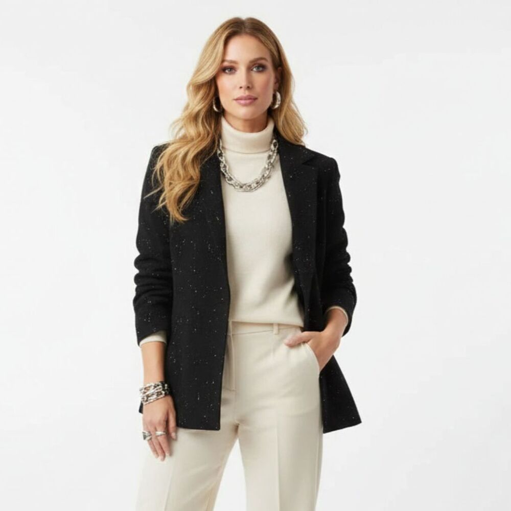 Lafayette 148 Black Wool Blend Open Front Jacket 12